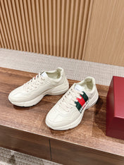 GG RHYTON TRAINER WHITE CALFSKIN WITH WEB LOGO