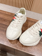 GG RHYTON TRAINER WHITE CALFSKIN WITH WEB LOGO