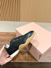 RUNNING SNEAKERS IN BLACK LAMBSKIN AND FABRIC ANTI-SLIP RUBBER SOLE
