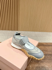 BALLET SHOES IN GRAY LAMBSKIN AND FABRIC ANTI-SLIP RUBBER SOLE