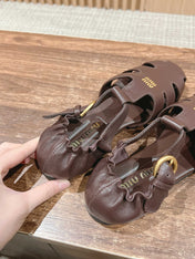 FISHERMAN BUCKLE SANDALS IN COCOA BROWN LAMBSKIN