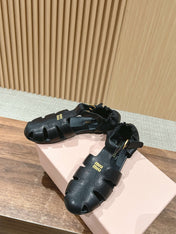 FISHERMAN BUCKLE SANDALS IN BLACK LAMBSKIN