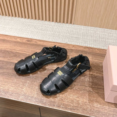 FISHERMAN BUCKLE SANDALS IN BLACK LAMBSKIN