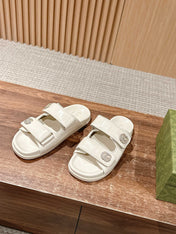 GUCCI 26S DOUBLE-STRAP SANDALS IN CREAM BEIGE CALFSKIN