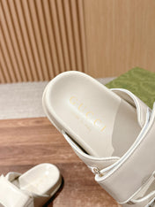 GUCCI 26S DOUBLE-STRAP SANDALS IN CREAM BEIGE CALFSKIN
