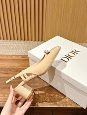 DIOR HIGH SLINGBACK 55 MM 25S IN BEIGE LAMBSKIN PEARL DETAILING