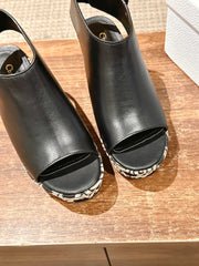 ATTITUDE WEDGE HIGH SLINGBACK 90MM IN BLACK CALFSKIN CANVAS SOLE