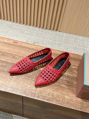 LP POINTED-TOE BALLET FLATS 25S IN RED LAMBSKIN