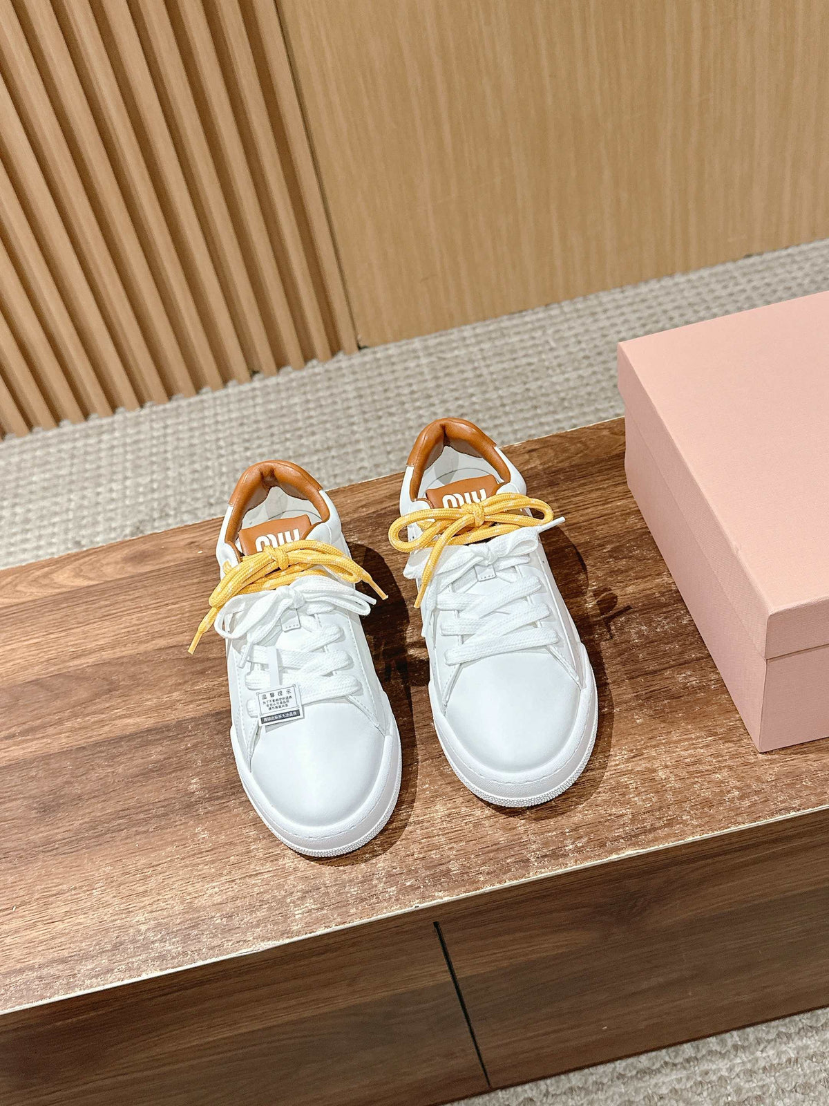 MM SNEAKERS IN WHITE CALFSKIN WITH YELLOW LACES