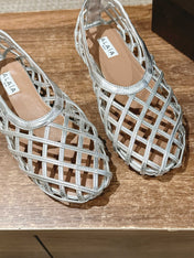 ALAIA MESH BALLET FLATS 25S IN SILVER LAMBSKIN