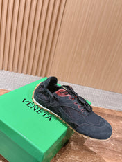 BOTTEGA VENETA 26S SNEAKERS IN DARK BLUE GREY SUEDE AND MESH FABRIC