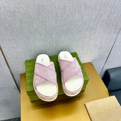 GG SLIDE SANDAL PASTEL PINK CANVAS CROSS STRAPS