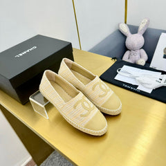 CC ESPADRILLES PLATFORM 25S IN BEIGE YELLOW TWEED MIX CALFSKIN