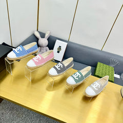 CC SLIP-ON 25S IN DARK GREEN AND WHITE FABRIC WITH STRIPED PATTERN