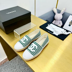 CC SLIP-ON 25S IN DARK GREEN AND WHITE FABRIC WITH STRIPED PATTERN