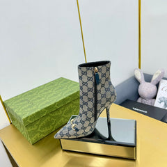 GG HORSEBIT ANKLE BOOT IN PALE GRAY MONOGRAM CANVAS