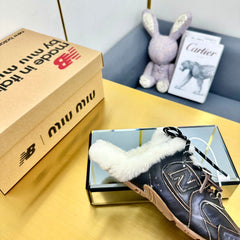 MIUxNB 530 SNEAKER MULES IN BLACK CALFSKIN SHEARLING