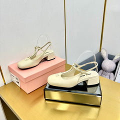 T-STRAPS SLINGBACK PUMPS IN CREAM SMOOTH LAMBSKIN