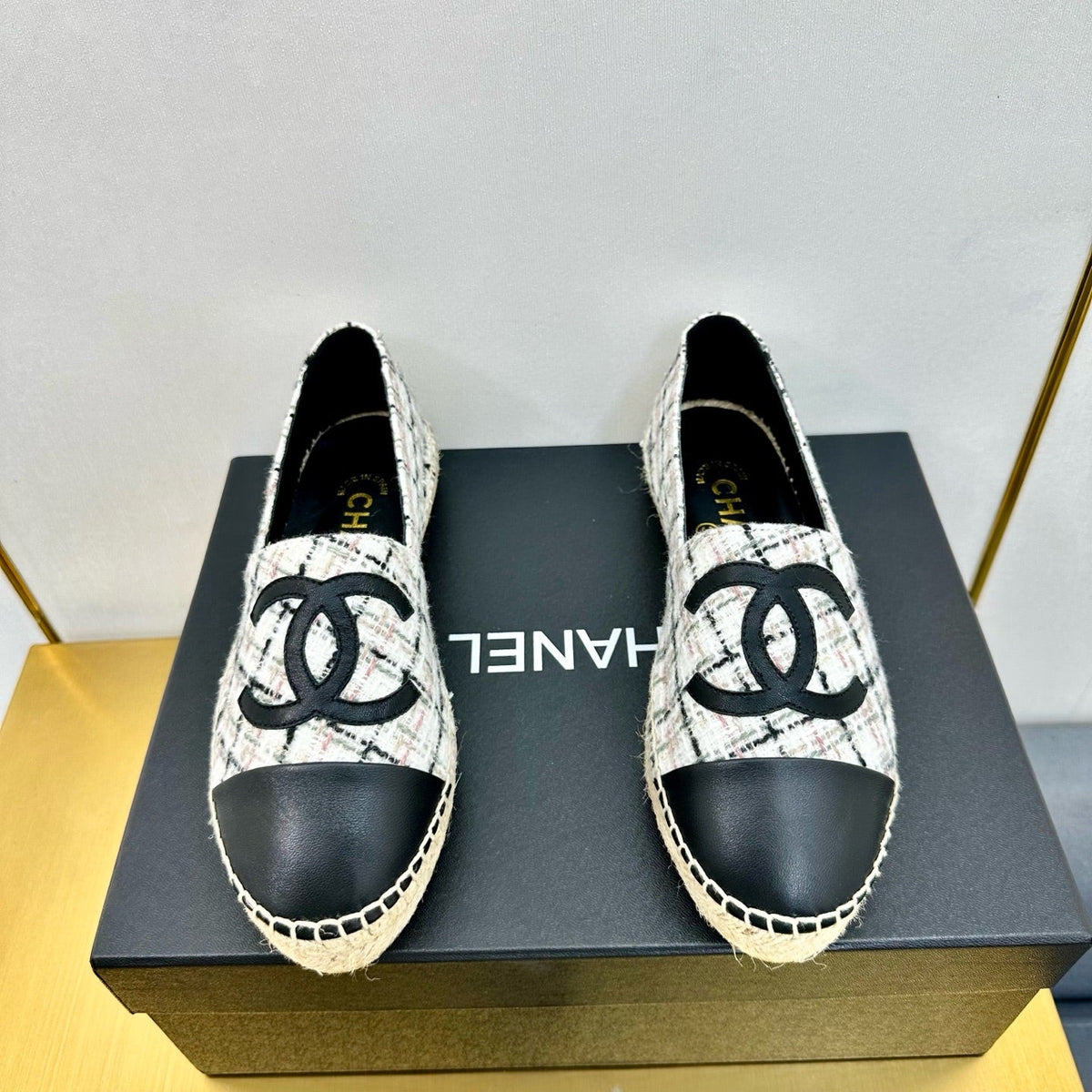 CC ESPADRILLES PLATFORM 25S MIX COLOR TWEED AND BLACK LAMBSKIN