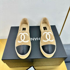 CC ESPADRILLES PLATFORM 25S IN BEIGE SUEDE MIX BLACK CALFSKIN