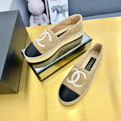 CC ESPADRILLES PLATFORM 25S IN BEIGE SUEDE MIX BLACK CALFSKIN