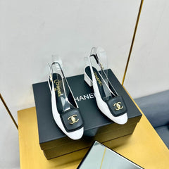 CC SLINGBACK 25S IN WHITE MIX BLACK CALFSKIN WITH GOLD HARDWARE