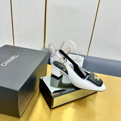CC SLINGBACK 25S IN WHITE MIX BLACK CALFSKIN WITH GOLD HARDWARE