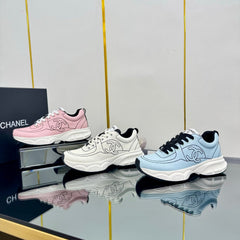 TRAINERS SNEAKER IN LIGHT BLUE CALFSKIN WITH BLACK EMBROIDERED