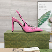GG CRYSTAL HIGH HEEL SANDAL BRIGHT PINK LAMBSKIN