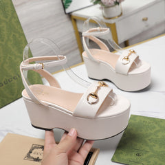 GG  Horsebit Wedges Sandals White