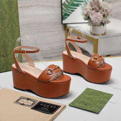 GG  Horsebit Wedges Sandals Orange