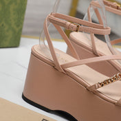 WEDGE PLATFORM IN LIGHT PINK SHEEPSKIN