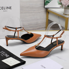 HIGH 5 CM SLINGBACK IN CINNAMON BROWN CALFSKIN WITH GOLD LOGO
