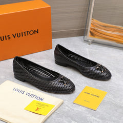 LV WOMEN'S BALLET FLAT IN BLACK CALFSKIN WITH PERFORATION CRAFTMANSHIP