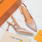 LV WOMEN BLOSSOM SLINGBACK PUMP IN NUDE BEIGE EMBROIDERED FABRIC