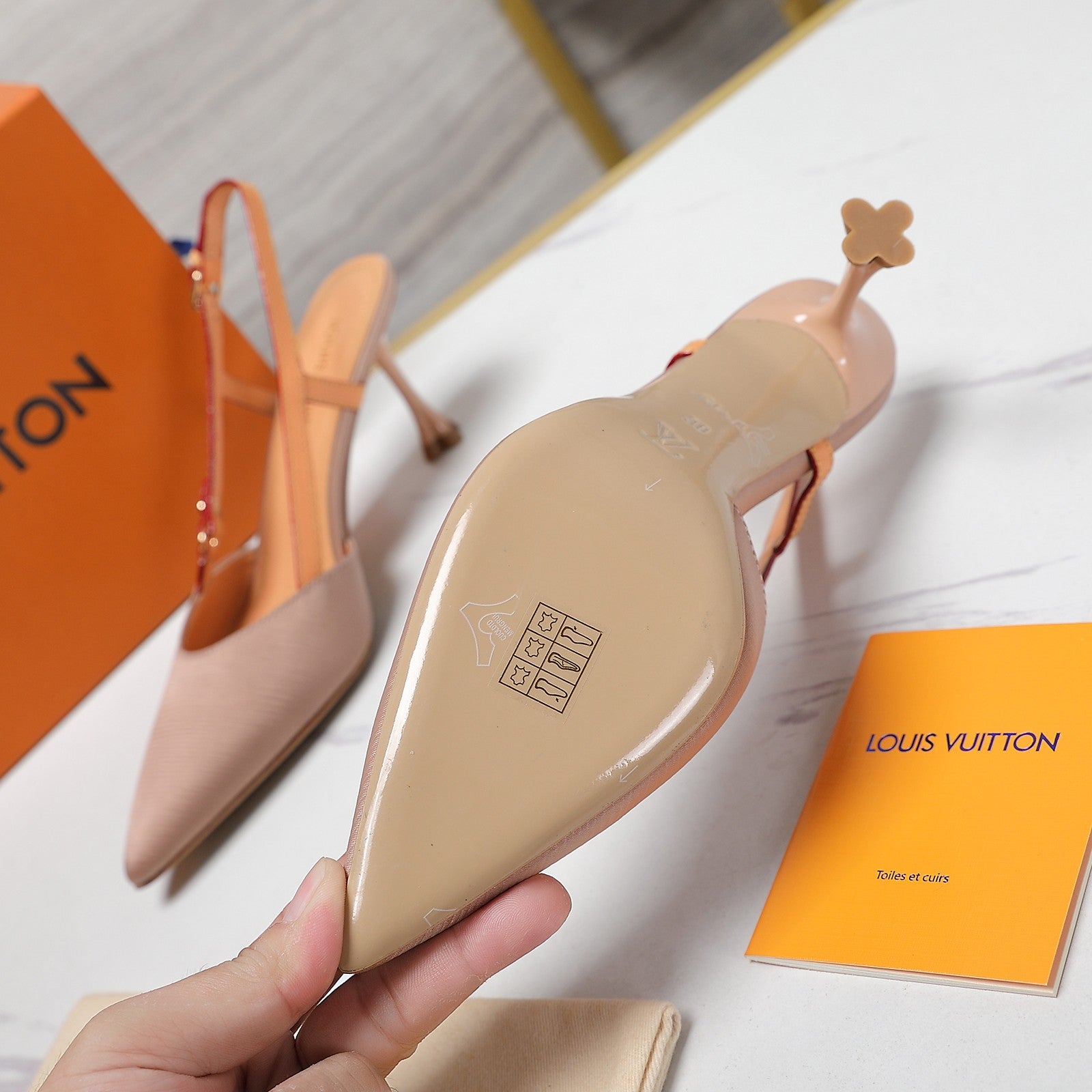 LV WOMEN BLOSSOM SLINGBACK PUMP IN NUDE BEIGE EMBROIDERED FABRIC