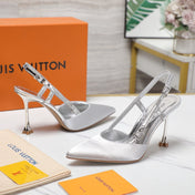 LV WOMEN BLOSSOM SLINGBACK PUMP IN SILVER EMBROIDERED FABRIC