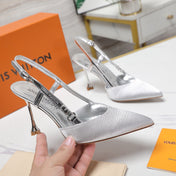 LV WOMEN BLOSSOM SLINGBACK PUMP IN SILVER EMBROIDERED FABRIC