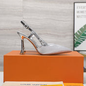 LV WOMEN BLOSSOM SLINGBACK PUMP IN SILVER EMBROIDERED FABRIC