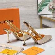 LV WOMEN BLOSSOM SLINGBACK PUMP IN GOLDEN EMBROIDERED FABRIC
