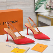 LV WOMEN BLOSSOM SLINGBACK PUMP IN CHERRY RED EMBROIDERED FABRIC