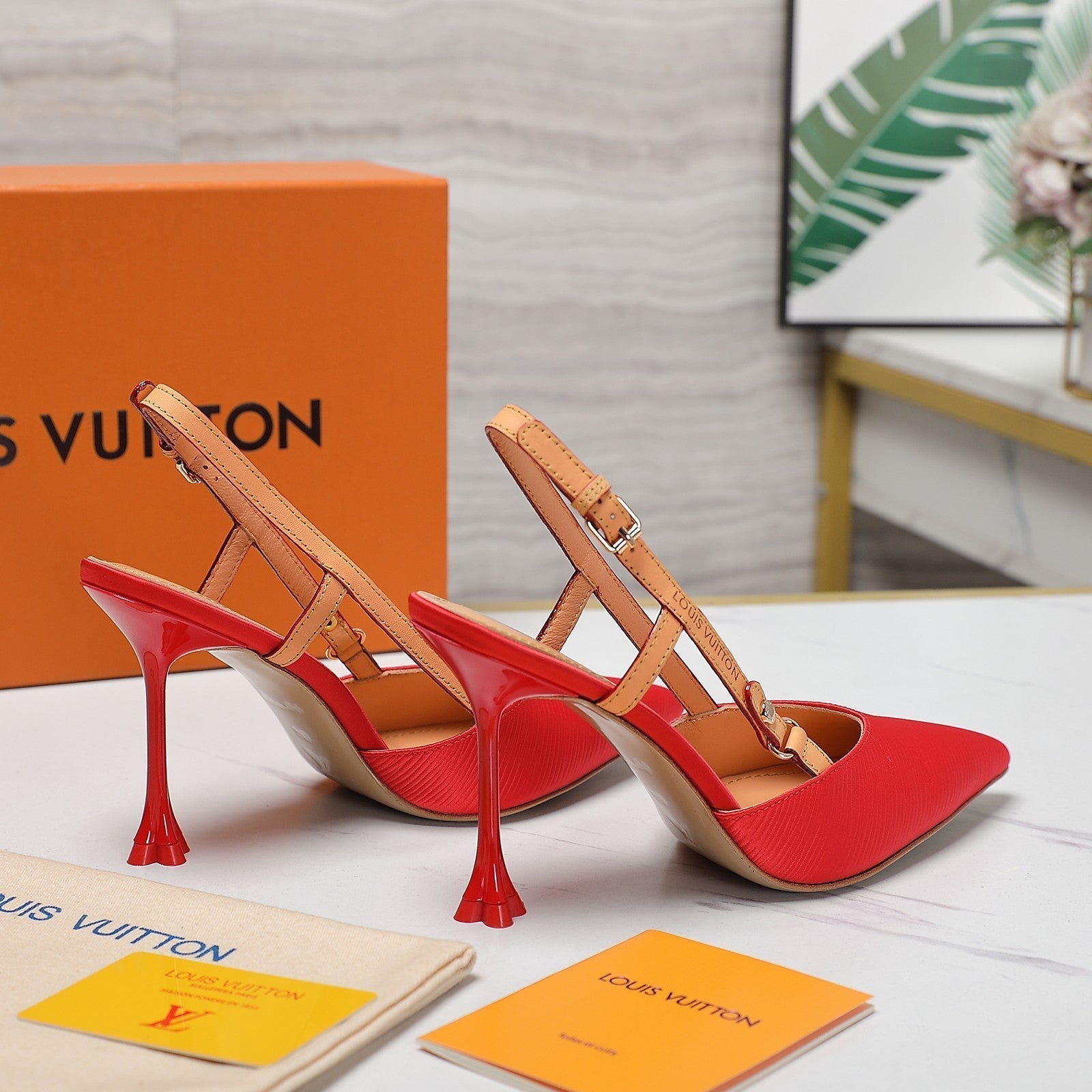 LV WOMEN BLOSSOM SLINGBACK PUMP IN CHERRY RED EMBROIDERED FABRIC