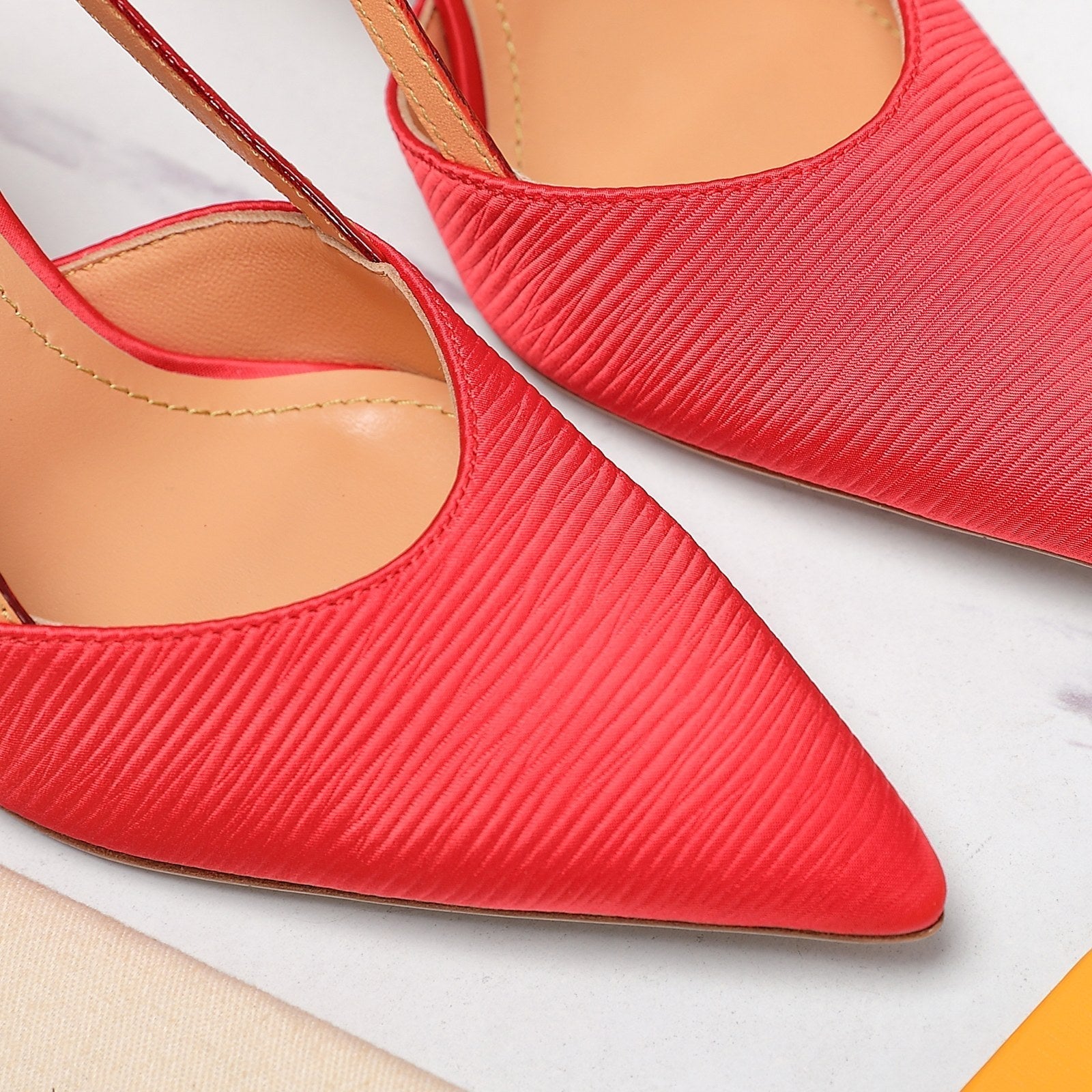 LV WOMEN BLOSSOM SLINGBACK PUMP IN CHERRY RED EMBROIDERED FABRIC