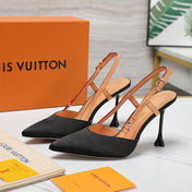 LV WOMEN BLOSSOM SLINGBACK PUMP IN BLACK EMBROIDERED FABRIC