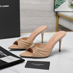 SL BABYLONE MULES 10 BISQUE SMOOTH CALFSKIN