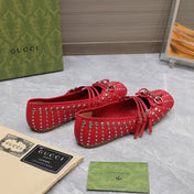 GG HORSEBIT BALLET FLAT RED HORIZONTAL STRAPS LAMBSKIN