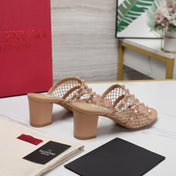 WOMEN'S BLACK ROCKSTUD DESERT SAND MESH SLIDER SANDAL WITH MATCHING STUDS 65 MM