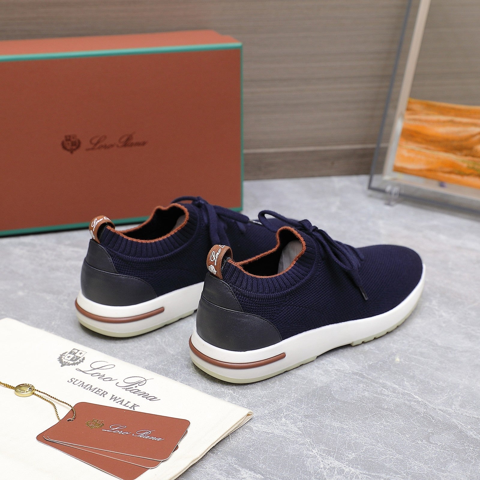 LP LADY FLEXY WALK SNEAKER NAVY BLUE AND ORANGE WOOL CALFSKIN