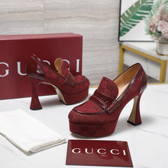 GG CLASSIC HIGH HEELS 110 IN DARK RED WITH LOGO PRINT