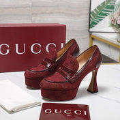 GG CLASSIC HIGH HEELS 110 IN DARK RED WITH LOGO PRINT